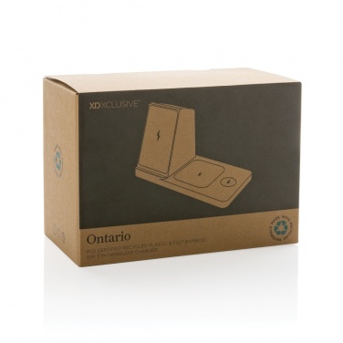 Logotrade promotional giveaway image of: Ontario recycled plastic & bamboo 3-in-1 wireless charger