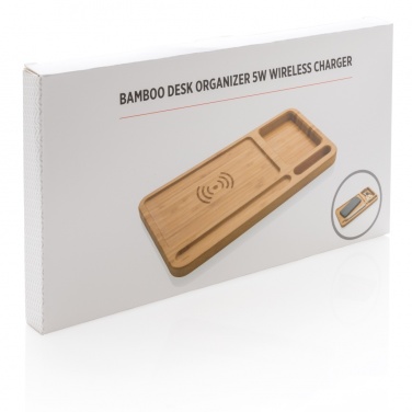 Logo trade advertising products picture of: Bamboo desk organiser 5W wireless charger