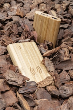 Logo trade promotional merchandise photo of: Bamboo 8.000 mAh 5W wireless powerbank