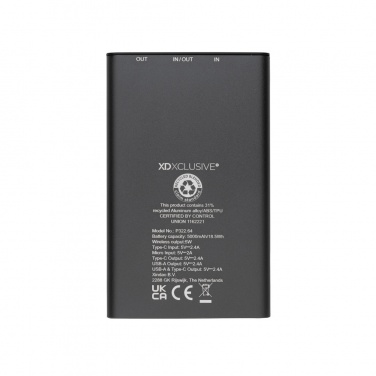 Logo trade advertising product photo of: Terra RCS recycled aluminium 5000 mAh powerbank 5W wireless