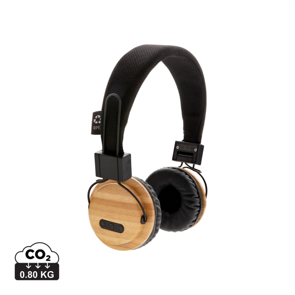 Logo trade corporate gifts image of: Bamboo wireless headphone
