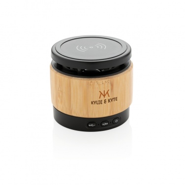 Logotrade corporate gift image of: Bamboo wireless charger speaker