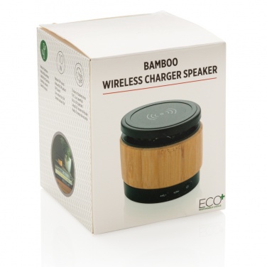 Logo trade promotional products image of: Bamboo wireless charger speaker
