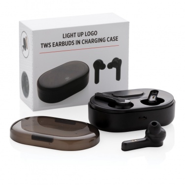 Logotrade promotional product image of: Light up logo TWS earbuds in charging case