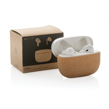 Logotrade promotional gift image of: Oregon RCS recycled plastic and cork TWS earbuds