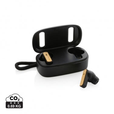 Logotrade promotional items photo of: RCS recycled plastic & bamboo TWS earbuds