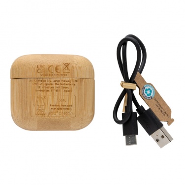 Logo trade promotional giveaways image of: Bamboo TWS earbuds with RCS recycled plastic