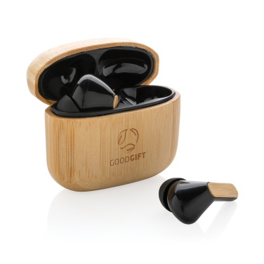 Logo trade promotional products image of: Bamboo TWS earbuds with RCS recycled plastic