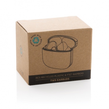 Logotrade promotional giveaways photo of: Bamboo TWS earbuds with RCS recycled plastic