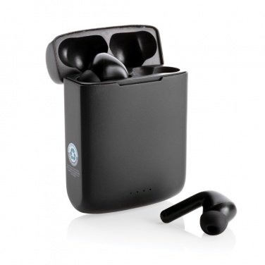 Logo trade promotional product photo of: Skywave RCS recycled plastic solar earbuds