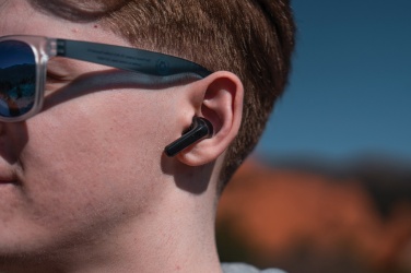 Logotrade promotional product image of: Skywave RCS recycled plastic solar earbuds