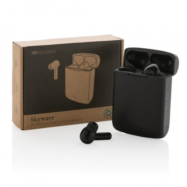 Logotrade promotional items photo of: Skywave RCS recycled plastic solar earbuds
