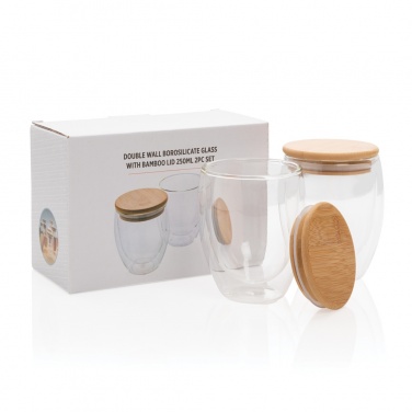 Logotrade advertising product image of: Double wall borosilicate glass with bamboo lid 250ml 2pc set