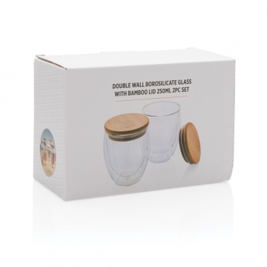Logotrade promotional merchandise photo of: Double wall borosilicate glass with bamboo lid 250ml 2pc set