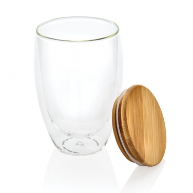 Logo trade promotional products image of: Double wall borosilicate glass with bamboo lid 350ml