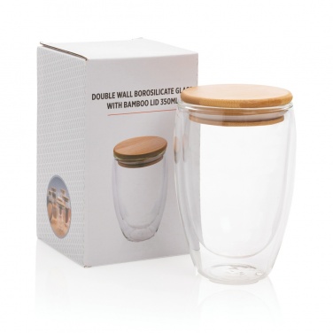 Logotrade promotional item picture of: Double wall borosilicate glass with bamboo lid 350ml