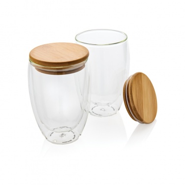 Logo trade promotional gifts picture of: Double wall borosilicate glass with bamboo lid 350ml 2pc set