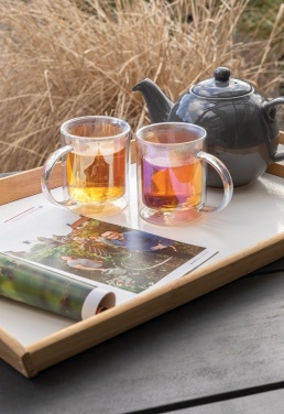 Logo trade promotional merchandise picture of: Deluxe double wall electroplated glass mug