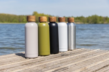 Logo trade business gifts image of: Wood RCS certified recycled stainless steel vacuum bottle