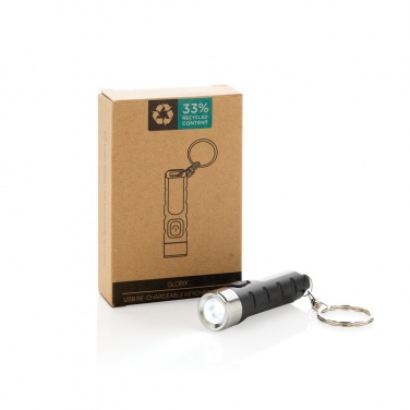 Logotrade promotional merchandise image of: Globix RCS recycled plastic USB re-chargeable keychain torch