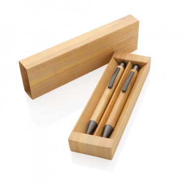 Logo trade promotional merchandise photo of: Bamboo modern pen set in box