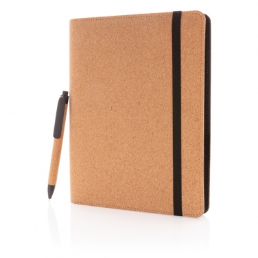 Logo trade promotional merchandise photo of: Deluxe cork portfolio A5 with pen