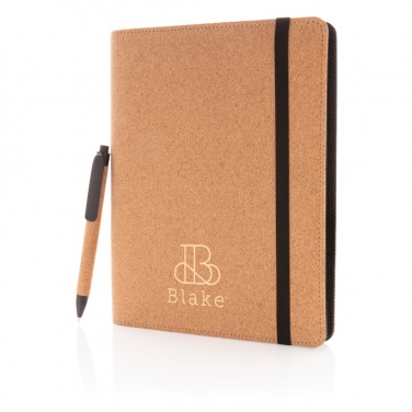 Logo trade promotional giveaway photo of: Deluxe cork portfolio A5 with pen