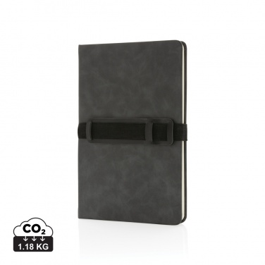 Logo trade corporate gifts image of: Deluxe hardcover PU notebook A5 with phone and pen holder