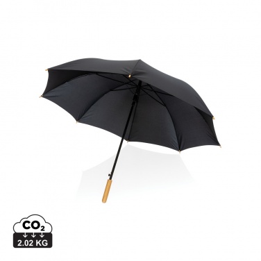 Logo trade advertising product photo of: 27" Impact AWARE™ RPET 190T auto open bamboo umbrella