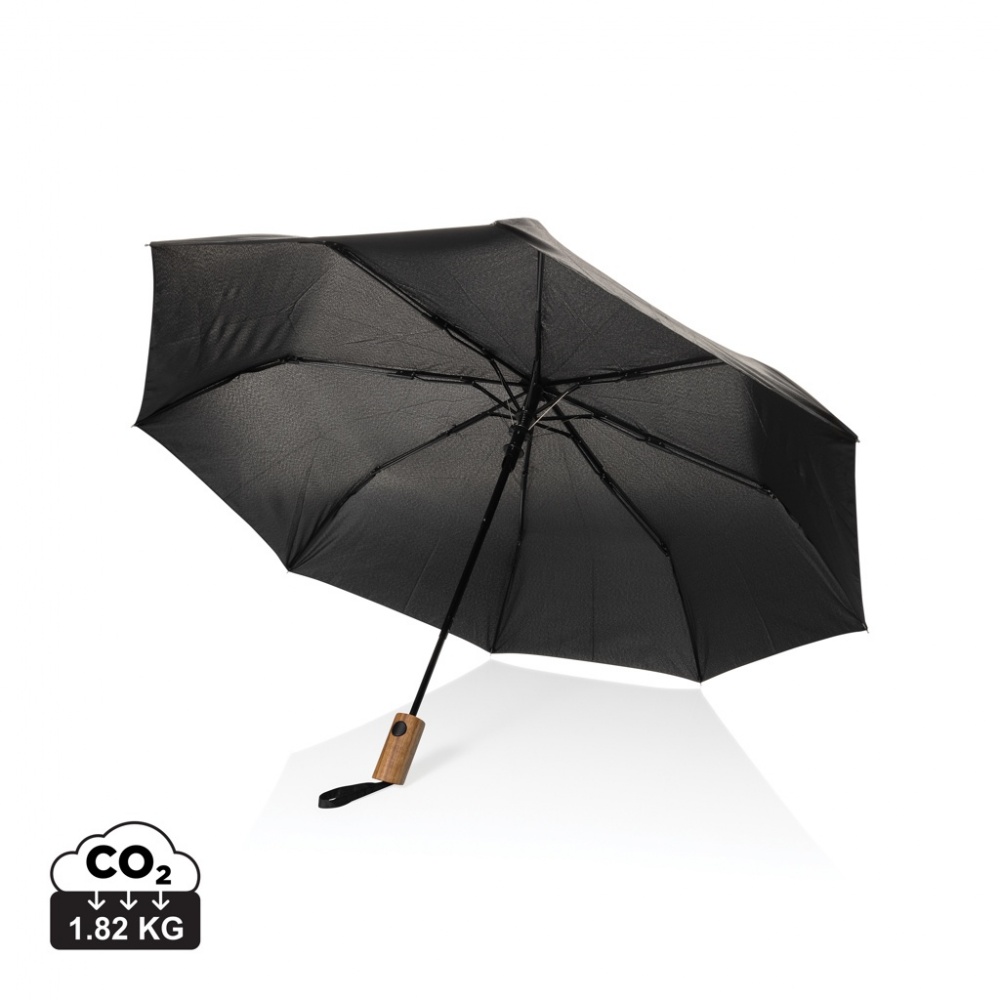Logotrade promotional product image of: Kaycey 21" AWARE™ RPET Acacia wood mini auto open umbrella