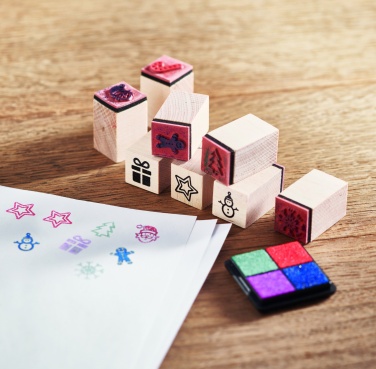 Logo trade promotional gift photo of: 8 wooden Christmas stamps set