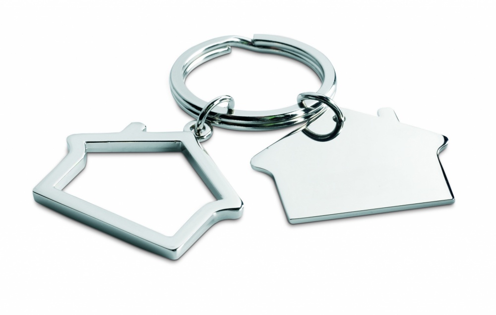 Logo trade promotional giveaways image of: Metal key ring house shape Jyvaskyla