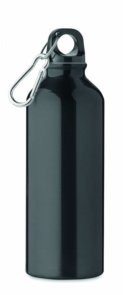 Logo trade promotional merchandise photo of: 500 ml single-walled water bottle made of recycled aluminum with a carabiner