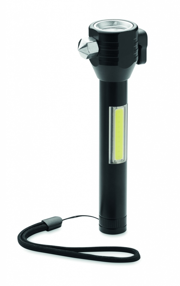 Logotrade promotional items photo of: 3-in-1 aluminum flashlight with an emergency hammer and seatbelt cutter, customizable with printing