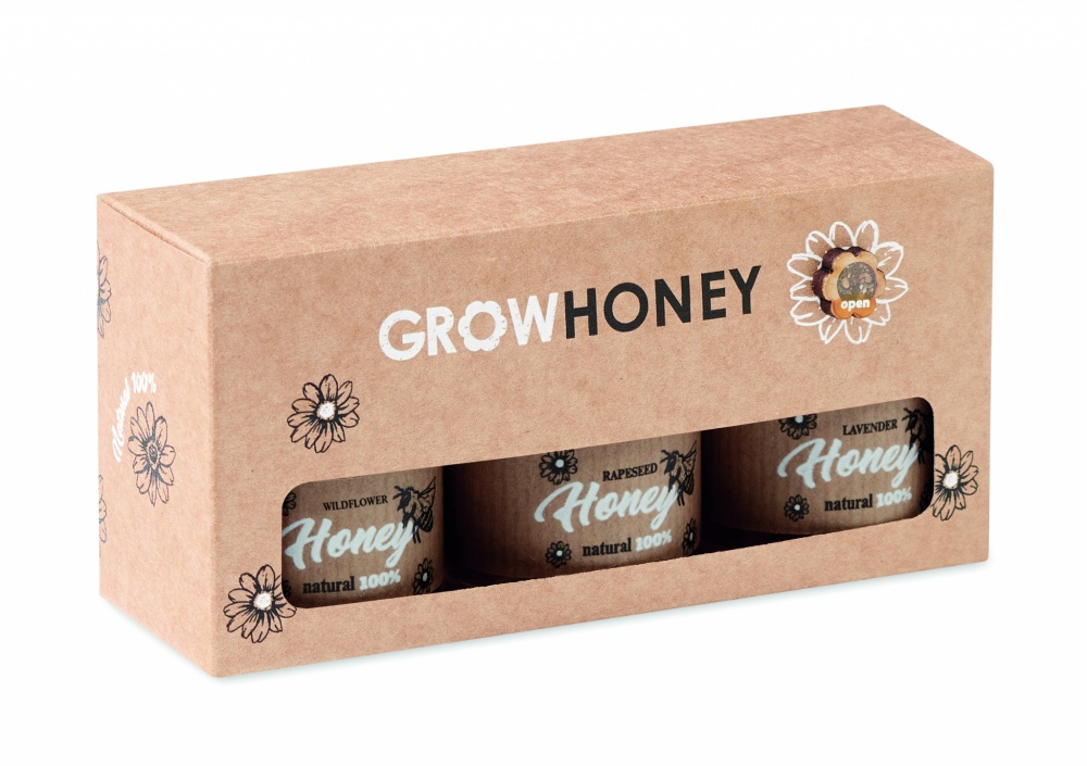 Logo trade promotional merchandise photo of: Set of 3 wildflower honey