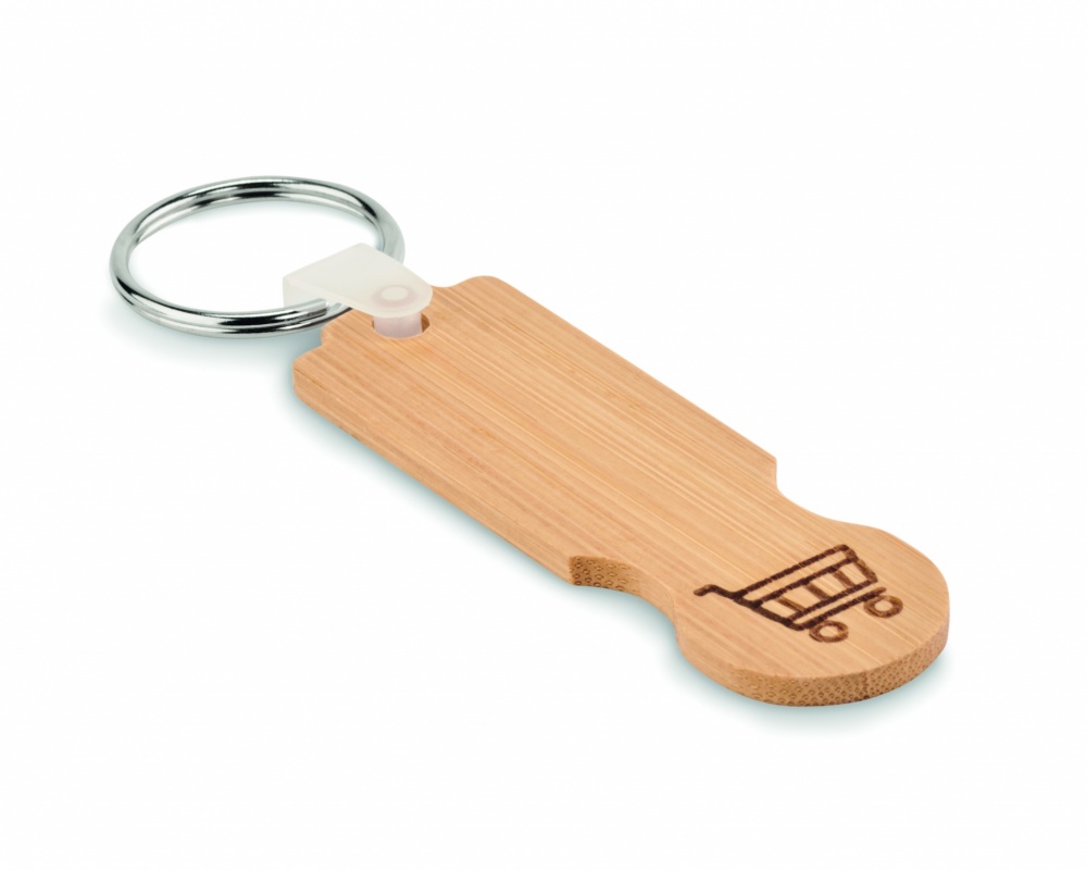 Logo trade promotional product photo of: Bamboo euro token key ring Rauma