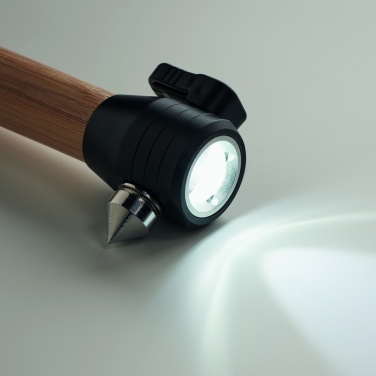 Logotrade corporate gift image of: 3-in-1 bamboo flashlight with an emergency hammer and seatbelt cutter