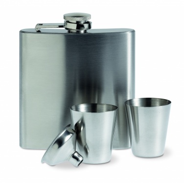 Logo trade corporate gifts image of: Slim hip flask w 2 cups set