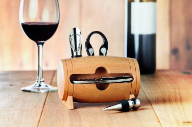 Logo trade corporate gifts picture of: 4 pcs wine set in wooden stand
