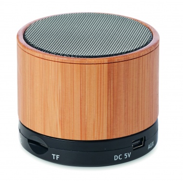 Logotrade corporate gift picture of: Round Bamboo wireless speaker
