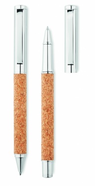 Logo trade promotional giveaway photo of: Metal Ball pen set in cork box