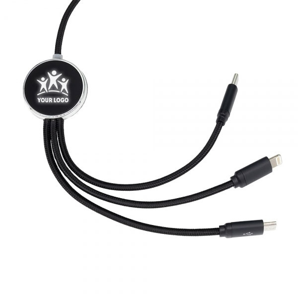 Logo trade promotional product photo of: 3in1 long cable with elighted logo for engraving, W201TG