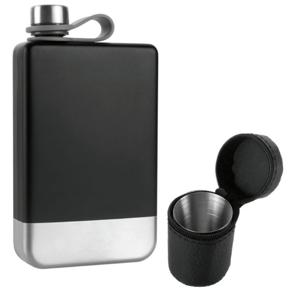 Logo trade promotional items image of: Hip flask set TAHAT Schwarzwolf