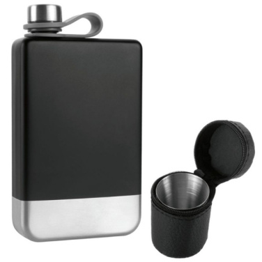 Logo trade promotional giveaways image of: Hip flask set TAHAT Schwarzwolf