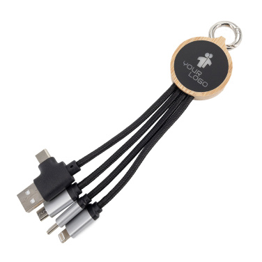 Logo trade promotional item photo of: 4-in-1 cable with elighted logo in a wooden casing, LH-ZMU05