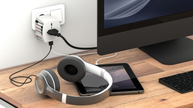 Logo trade promotional products picture of: SKROSS World Travel Adapter MUV 2-pole with USB A and C