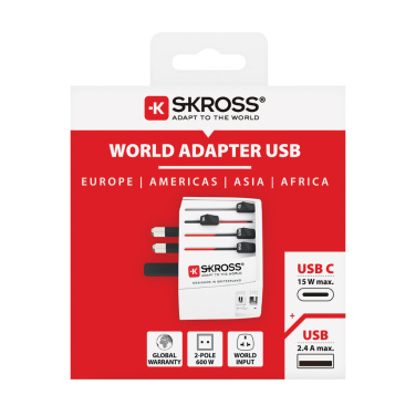 Logo trade promotional giveaways image of: SKROSS World Travel Adapter MUV 2-pole with USB A and C