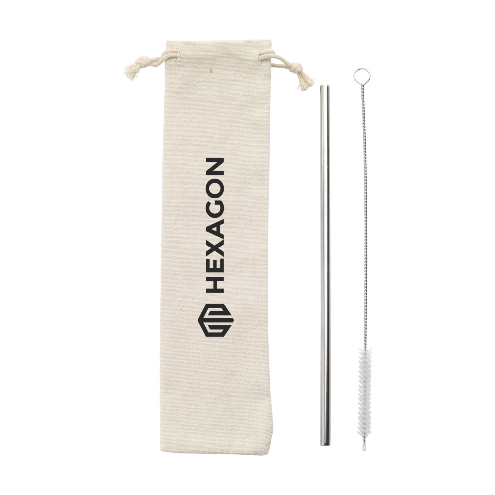 Logo trade business gifts image of: Reusable 1 piece ECO Straw Set stainless-steel straw