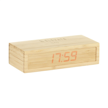 Logo trade corporate gifts image of: Bamboo Alarm Clock with Wireless Charger