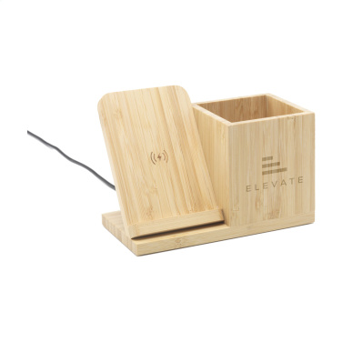 Logo trade promotional items image of: Bamboo Boss 15W charger/pen holder